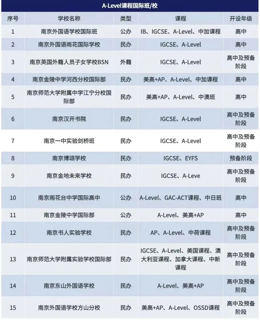南京各大國際班開設哪些課程？